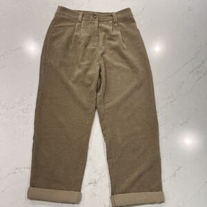 Petal & Pup Sz 10 High Waisted Pleated Wide Leg‎ Ankle Crop Corduroy Pants Tan